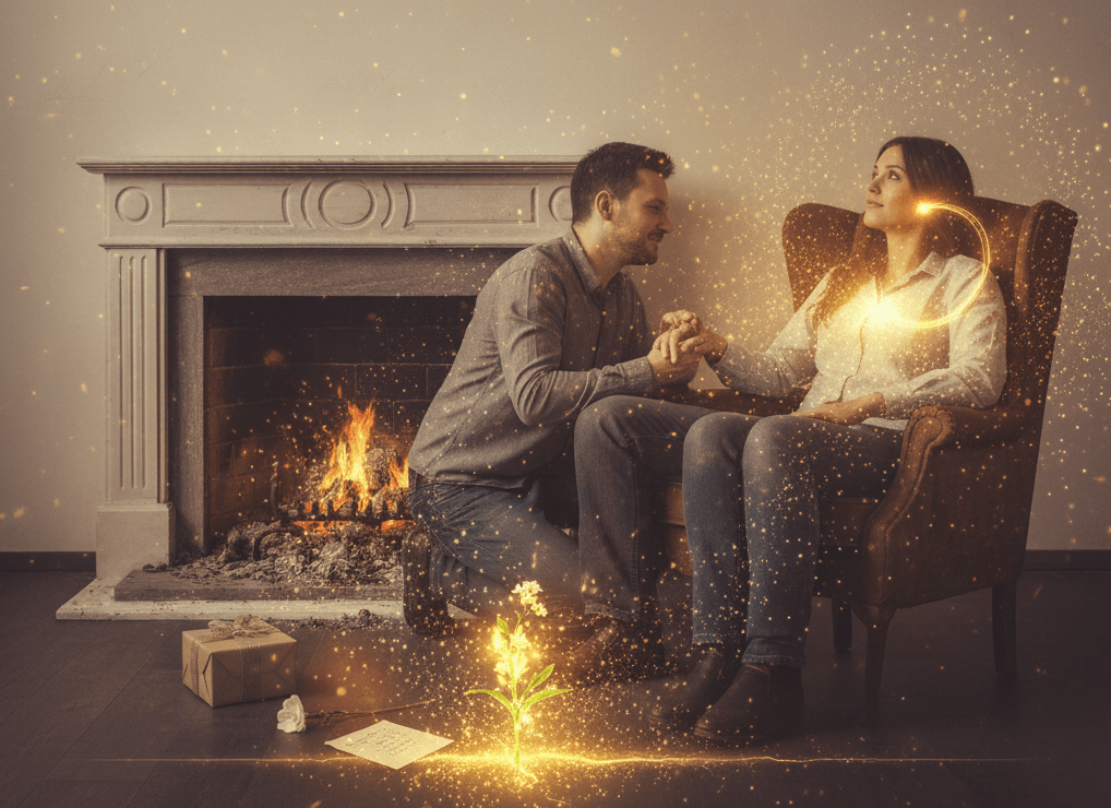 Casal sentado no sofá