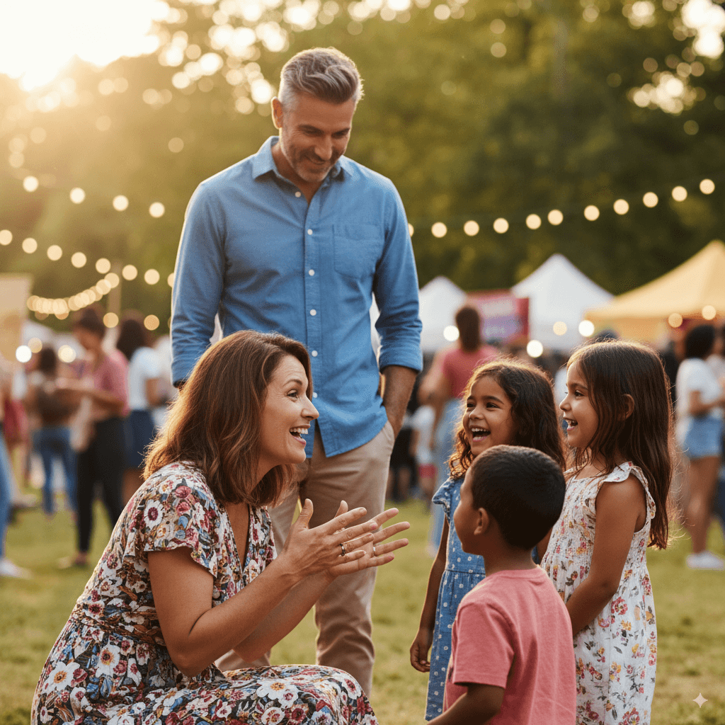 casal feliz em evento
