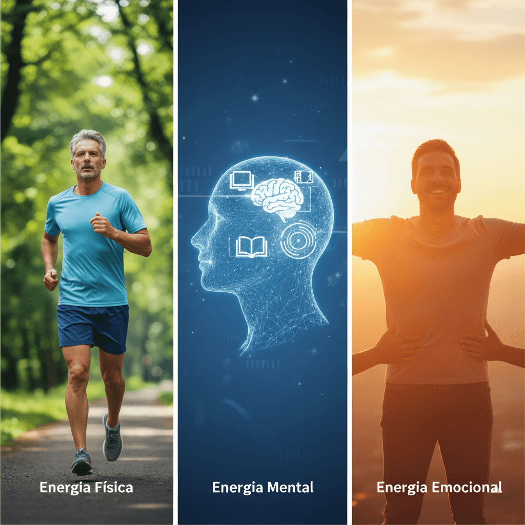 Imagem de Homens ilustrando energia física, mental e emocional